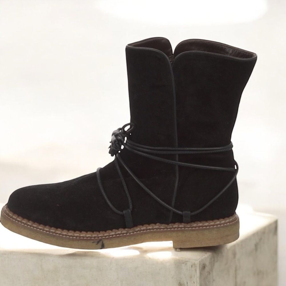 Paloma Barcelo Suede Boots Leather Black Slouchy Western Free People SZ 10 FALL